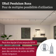 URail Pendulum Runa système de rails avec suspensions argentées et douille GU10 pour éclairage modulable