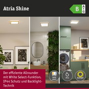 Atria Shine LED-Deckenleuchte mit Holzrahmen in Weiß, energiesparend mit IP44 Schutz und Backlight-Technik