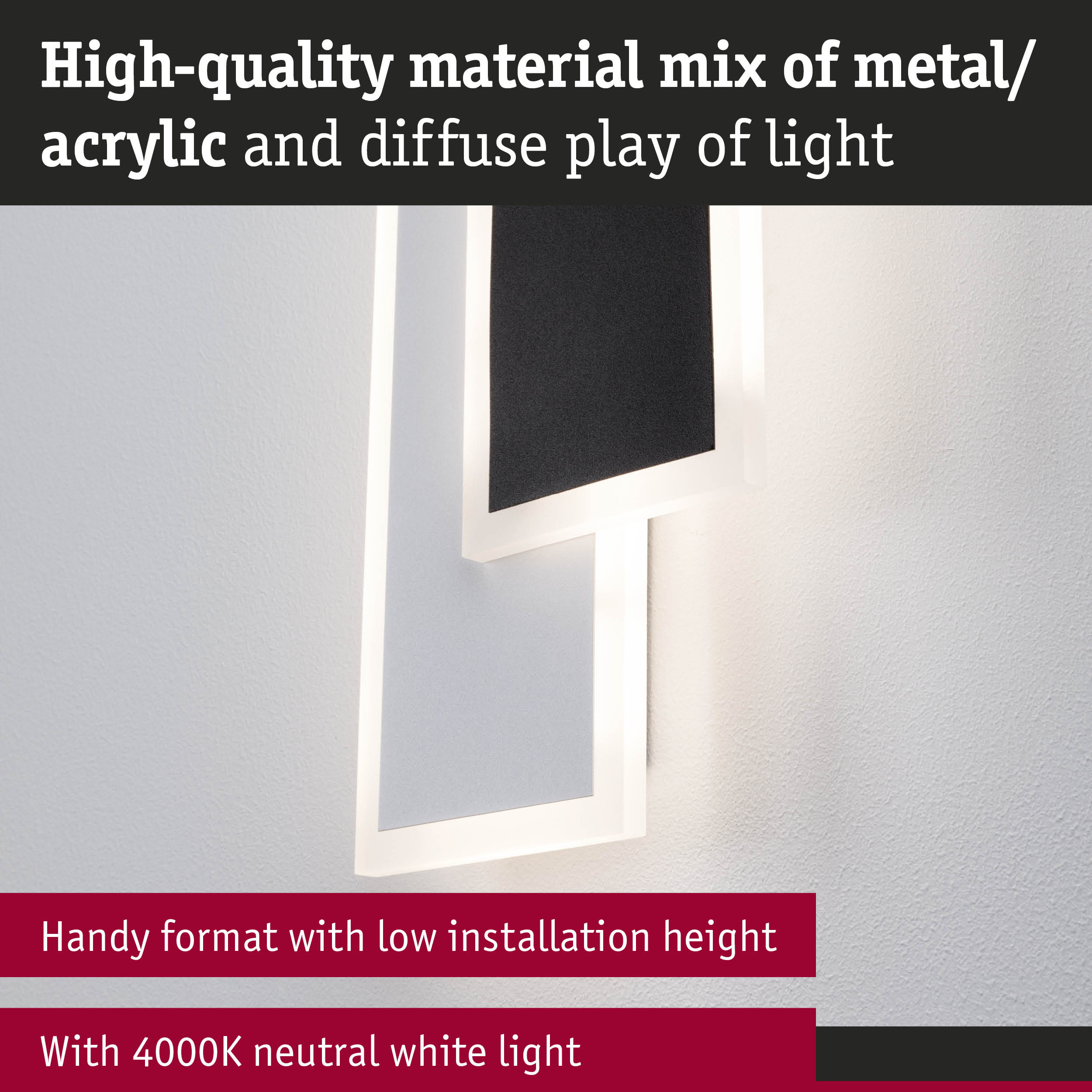 Modern white metal and acrylic wall light with 4000K neutral white LED and diffuse light effect