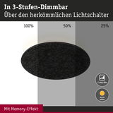 Runde schwarze LED-Deckenleuchte mit 3-Stufen-Dimmung und Memory-Effekt für warmweißes Licht