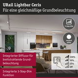 Moderne Küche mit URail Lightbar Ceris in Weiß für gleichmäßige Grundbeleuchtung und 3-Stufen-Dimmung
