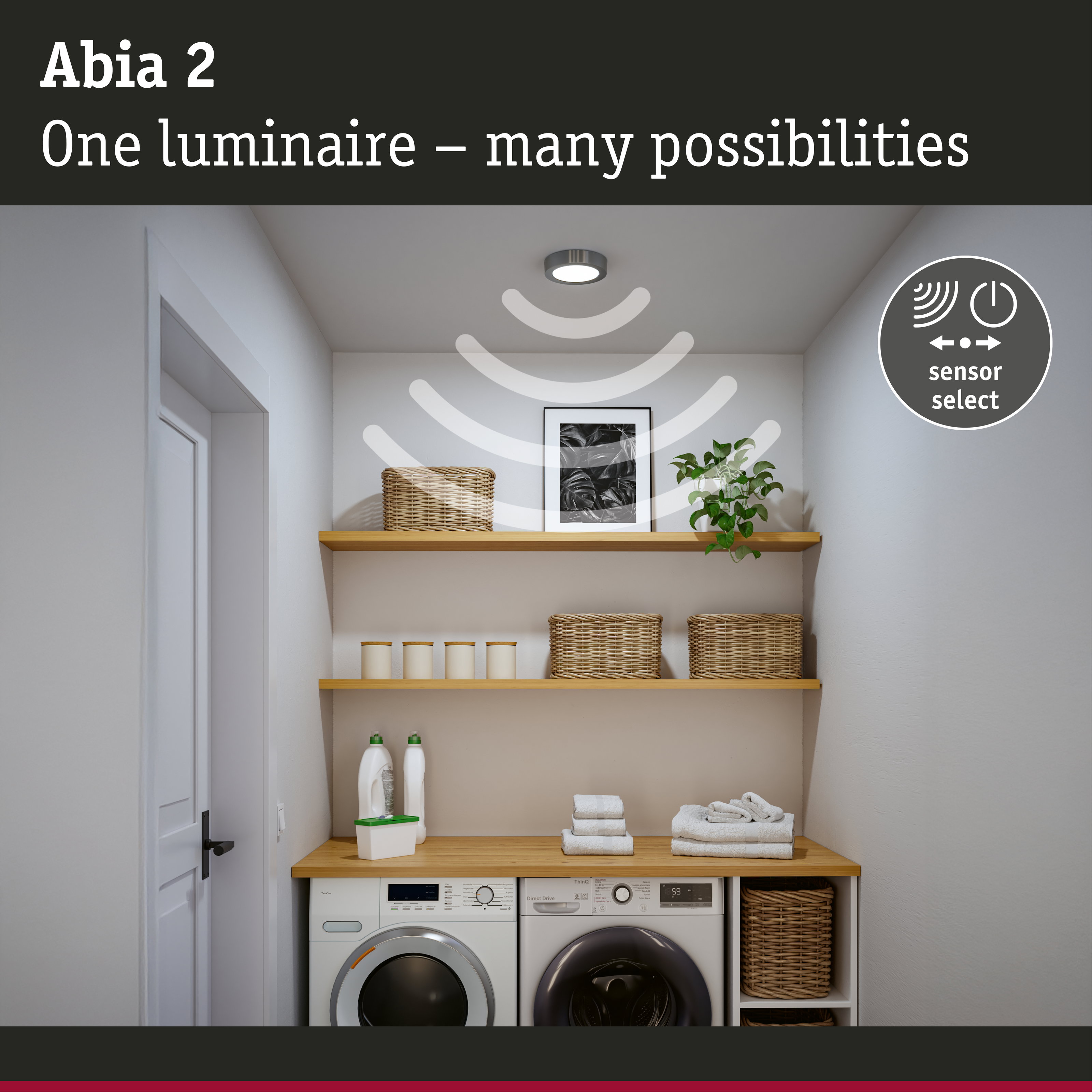 LED Panel Abia 2 White Select Twilight-controlled motion detector (HF) round 170mm 9,5W 1100lm 2700 - 4000K Chrome matt