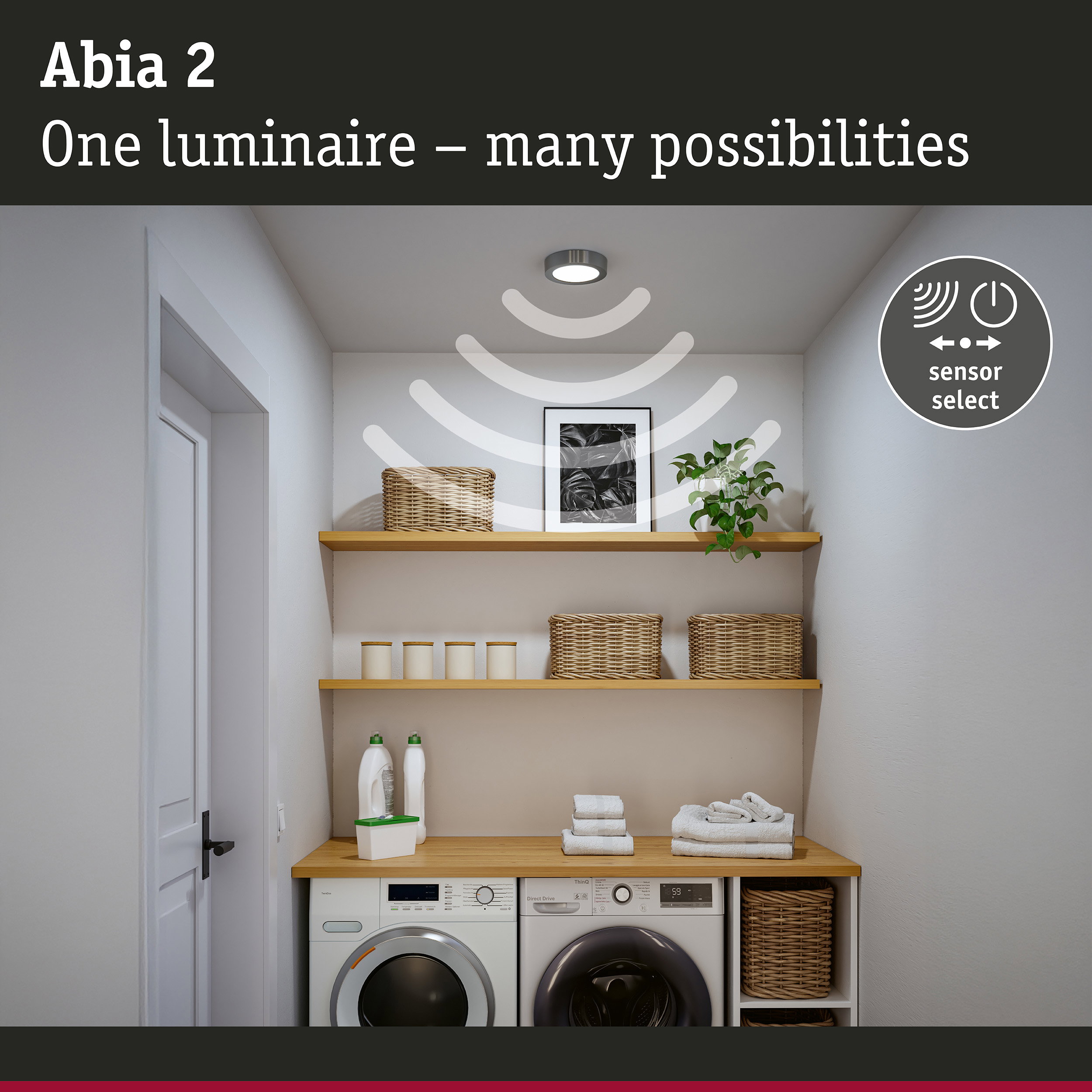 LED Panel Abia 2 White Select Twilight-controlled motion detector (HF) round 170mm 9,5W 1100lm White Select Chrome matt