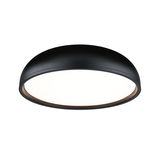 Runde Deckenleuchte aus schwarzem Metall mit weißem Diffusor für modernes Raumlicht.