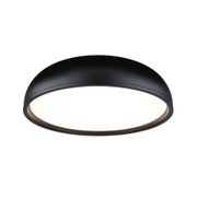 Runde Deckenleuchte aus schwarzem Metall mit weißem Diffusor für modernes Raumlicht.