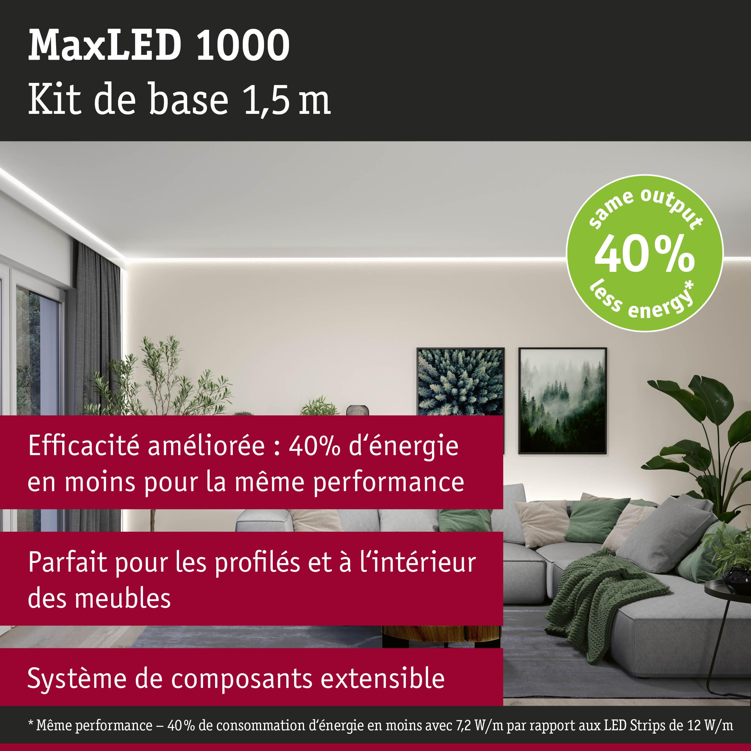 MaxLED 1000 kit LED 1,5 m avec 40 % d'énergie en moins, parfait pour l'éclairage intérieur et meubles