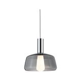 Modern pendant light with grey glass and chrome metal for stylish indoor lighting