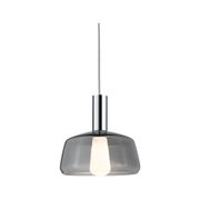 Modern pendant light with grey glass and chrome metal for stylish indoor lighting