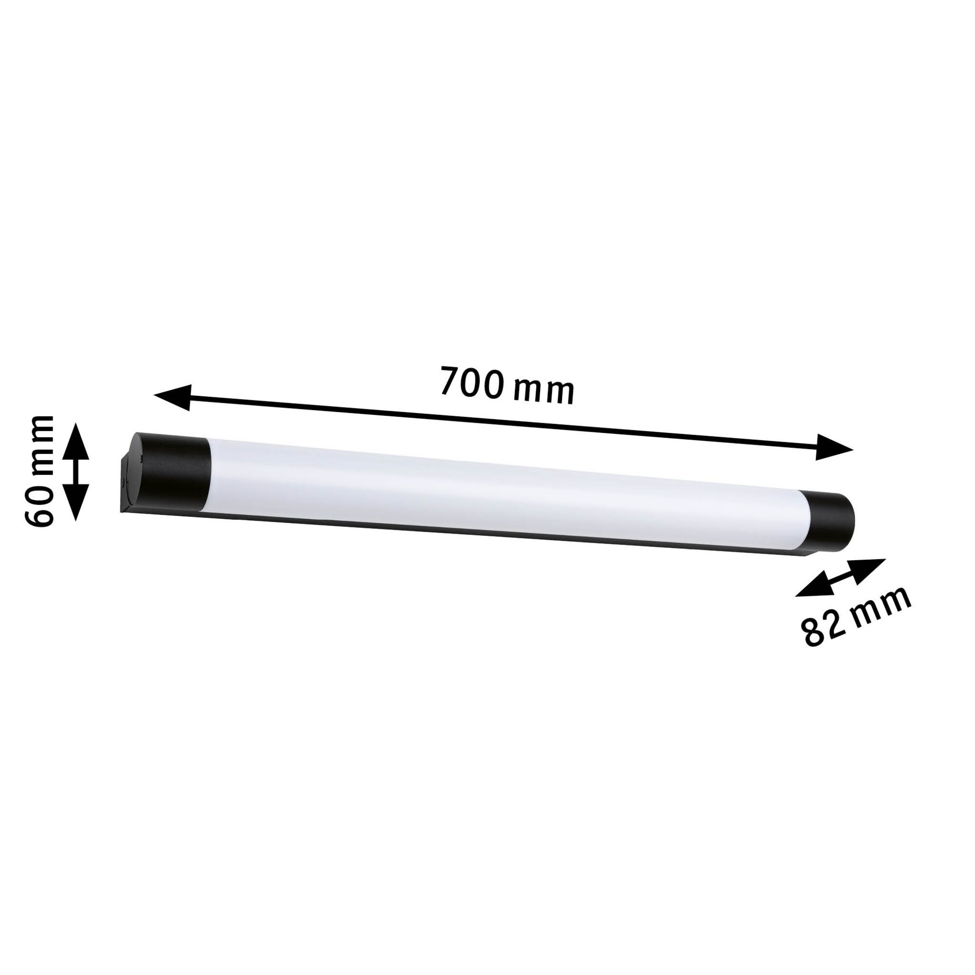 Schwarze und weiße LED-Leuchte mit 700 mm Länge, 60 mm Höhe und 82 mm Breite für moderne Innenbeleuchtung
