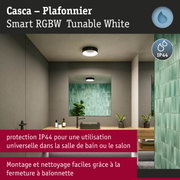 Plafonnier Casca noir IP44, dimmable RGBW intelligent, idéal pour salle de bain et salon