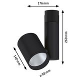 Schwarzer LED-Deckenstrahler aus Metall mit 98 mm Durchmesser und 260 mm Höhe, moderne Innenbeleuchtung