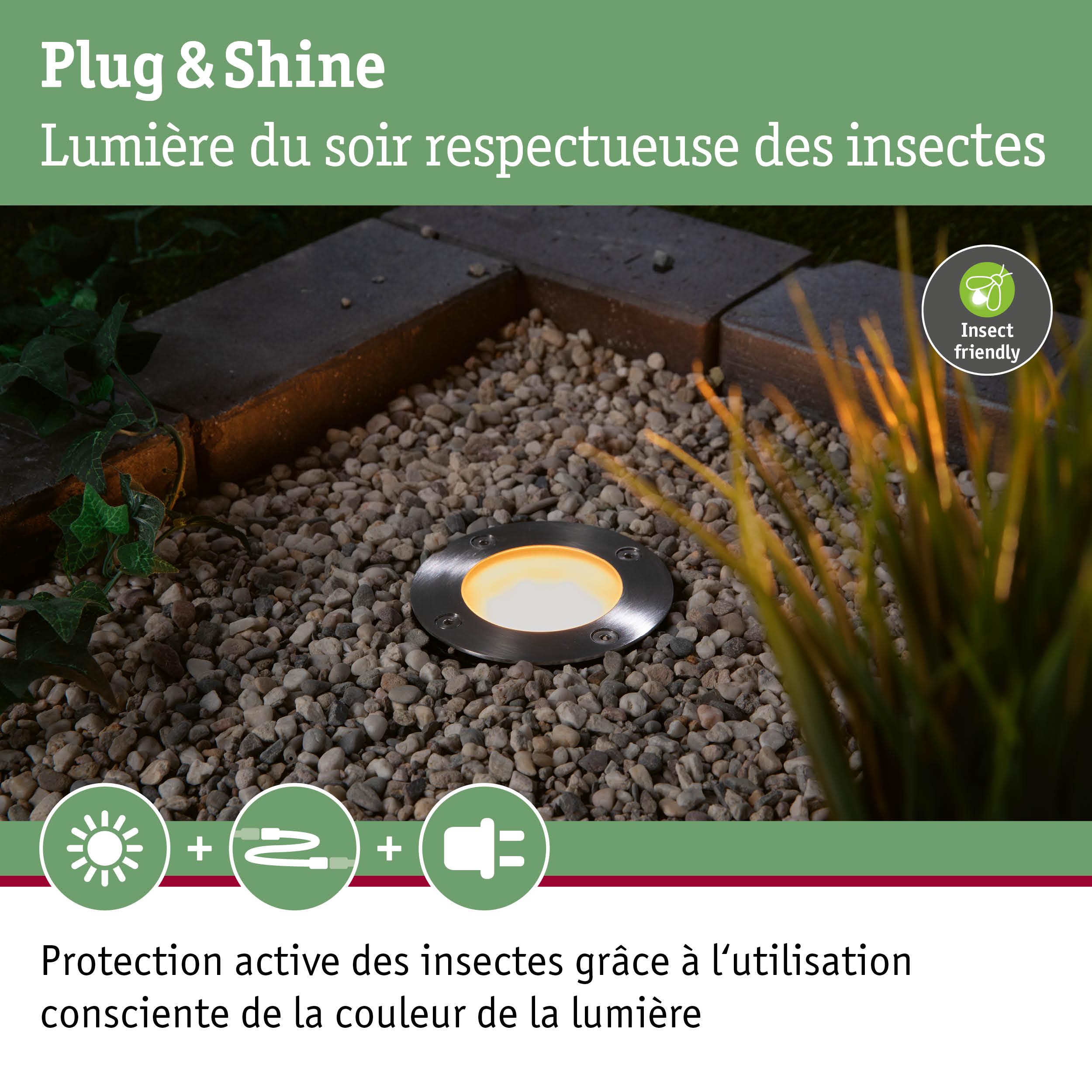 Spot encastré au sol avec lumière blanc chaud respectueuse des insectes pour éclairage extérieur