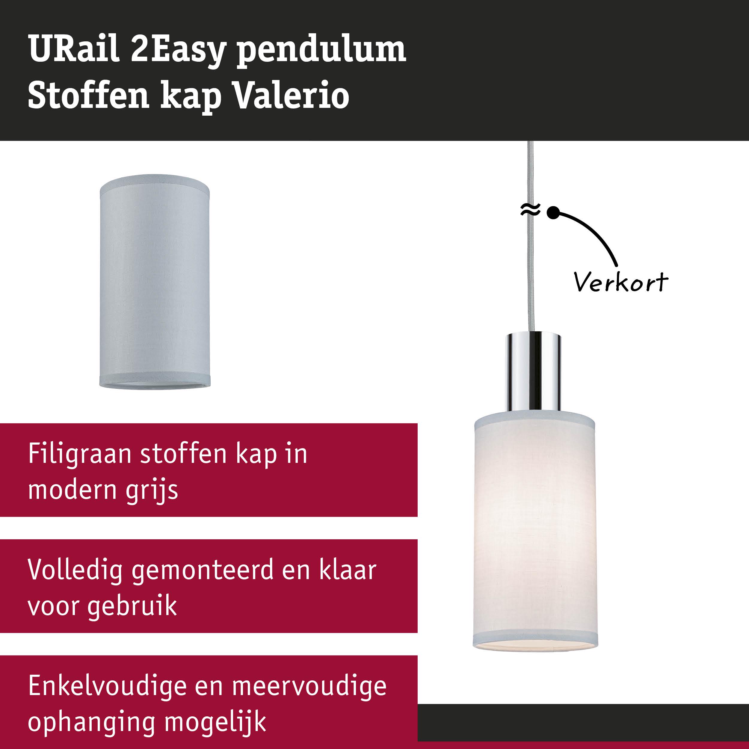 Grijze stoffen kap Valerio voor URail 2Easy pendellamp, modern textiel, eenvoudig te monteren