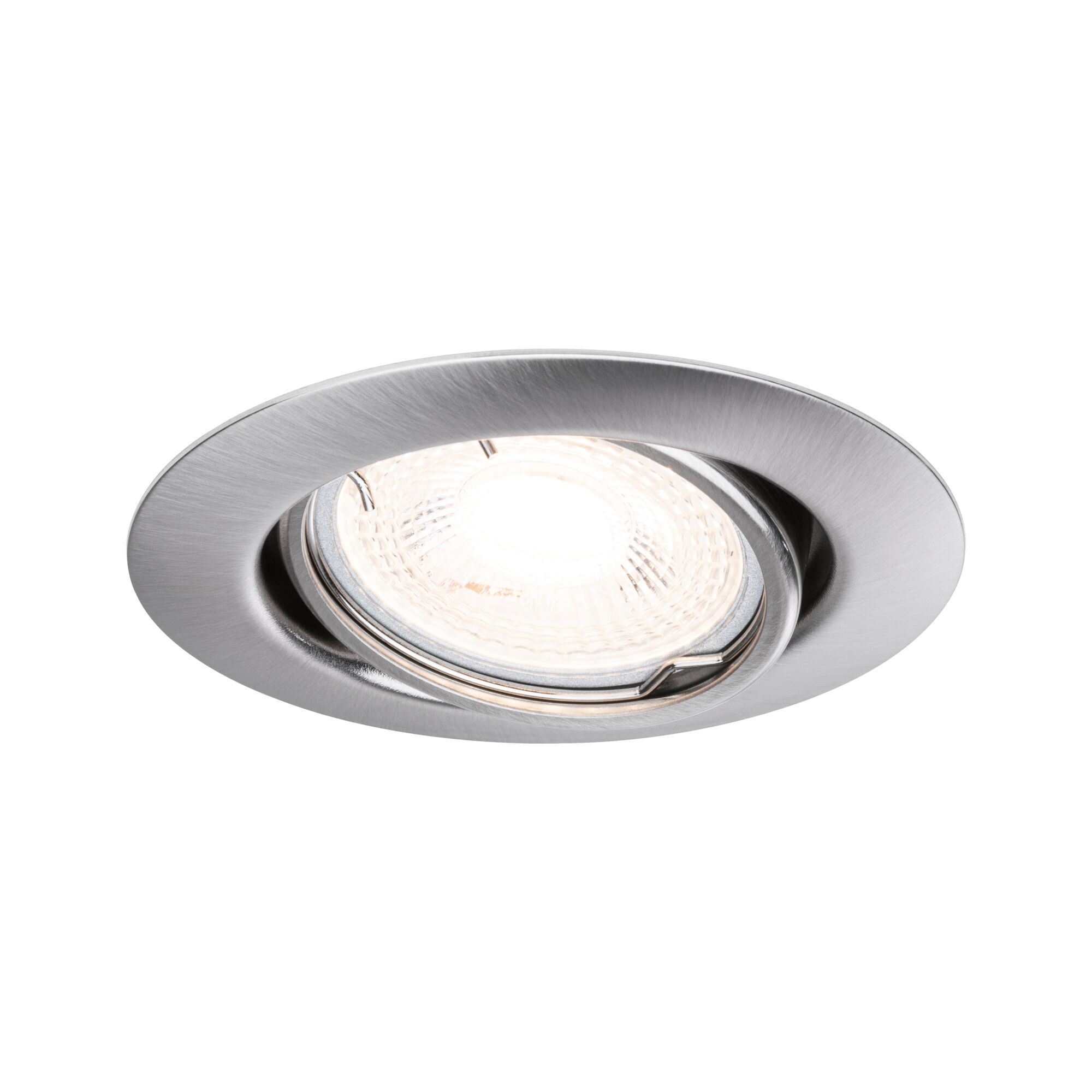 Ronde inbouwspot van geborsteld zilverkleurig aluminium met warm wit LED-licht voor plafond