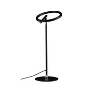 Moderne schwarze LED-Tischleuchte aus Metall mit rundem Leuchtring und dimmbarer Lichtquelle