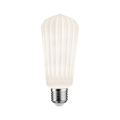 Mattweiße LED-Lampe mit geriffeltem Glas und E27-Fassung für dekorative Beleuchtung