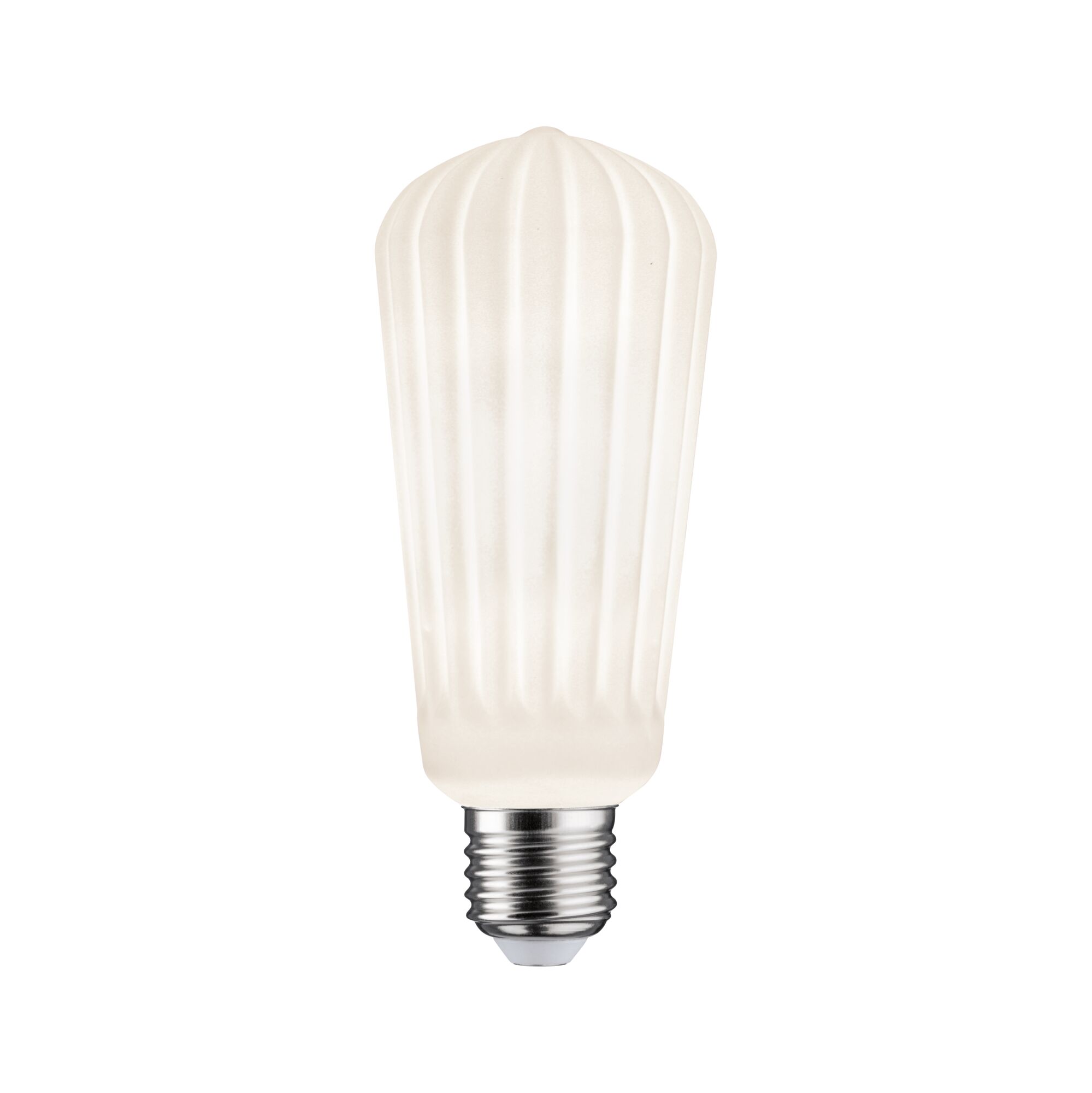 White Lampion Filament 230V LED Kolben ST64 E27 400lm 4,3W 3000K dimmbar Weiß Mattweiße LED-Lampe mit geriffeltem Glas und E27-Fassung für dekorative Beleuchtung