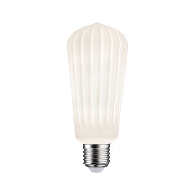 Matte white LED bulb with ribbed glass and E27 base for decorative lighting