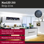 MaxLED 250 2.5m LED strip with protective cover in modern kitchen for decorative lighting accents