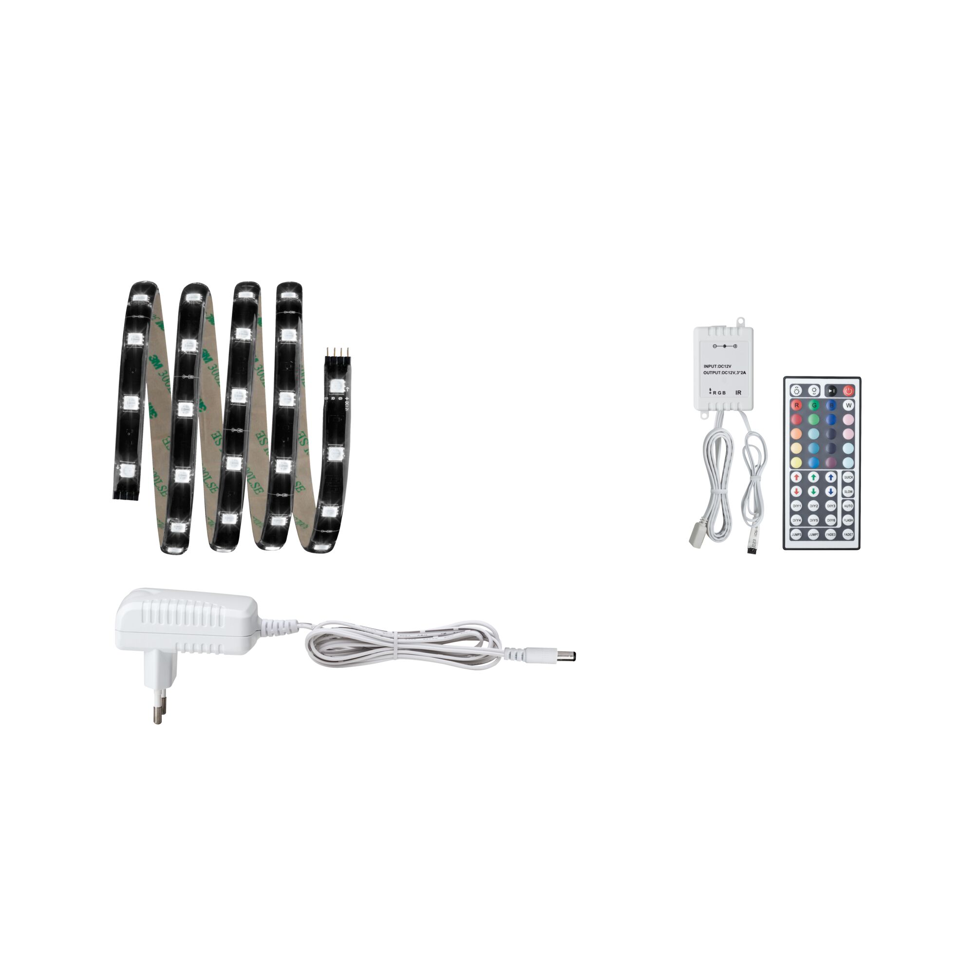YourLED LED Strip RGB 1,5m beschichtet 10W 183lm/m 39 LEDs/m RGB 18VA LED-Lichtband mit Netzteil, Steuergerät und Fernbedienung für farbige Lichtakzente im Innenbereich