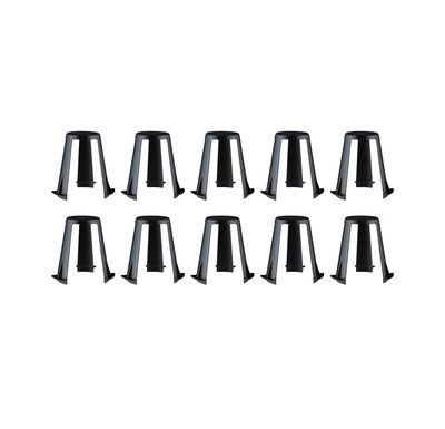Ten black plastic holders for LED lights, designed for mounting and stabilization indoors