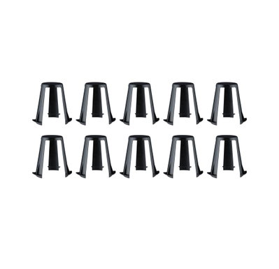 Ten black plastic holders for LED lights, designed for mounting and stabilization indoors