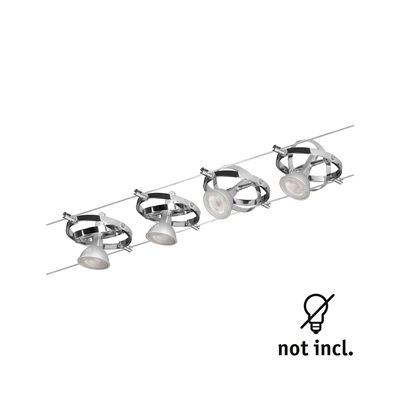 Quatre spots LED chromés sur câble sans ampoules pour éclairage intérieur moderne