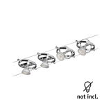 Four chrome LED cable spotlights with adjustable heads, bulbs not included, modern lighting fixture