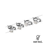 Four chrome LED cable spotlights with adjustable heads, bulbs not included, modern lighting fixture