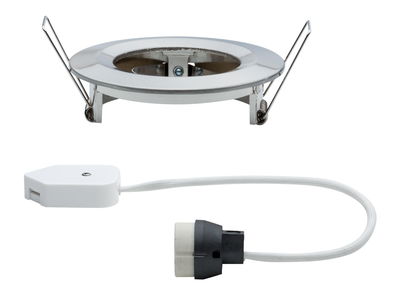 Round stainless steel recessed spotlight with spring clips and white cable connector for LED lighting
