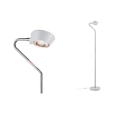 Modern floor lamp with white shade and chrome metal frame for stylish living room lighting