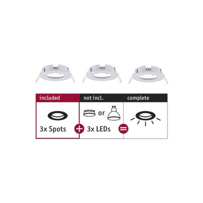 Trois spots encastrés blancs en métal sans LED, accessoires spots LED pour systèmes d'éclairage