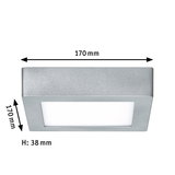 Square silver aluminum LED ceiling light 170x170 mm, slim design with white diffuser panel