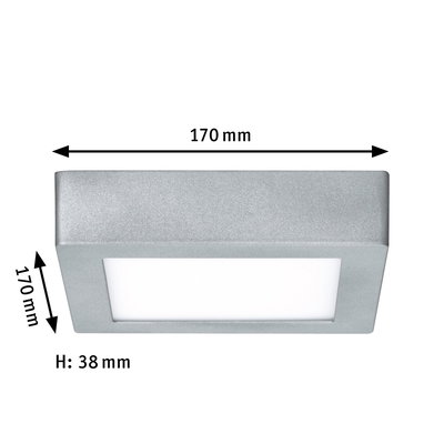 Square silver aluminum LED ceiling light 170x170 mm, slim design with white diffuser panel