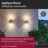 Applique Tharin en acier inoxydable IP44, usage universel pour salle de bain, balcon et murs extérieurs