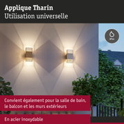 Applique Tharin en acier inoxydable IP44, lumière blanche chaude pour salle de bain, balcon et murs extérieurs