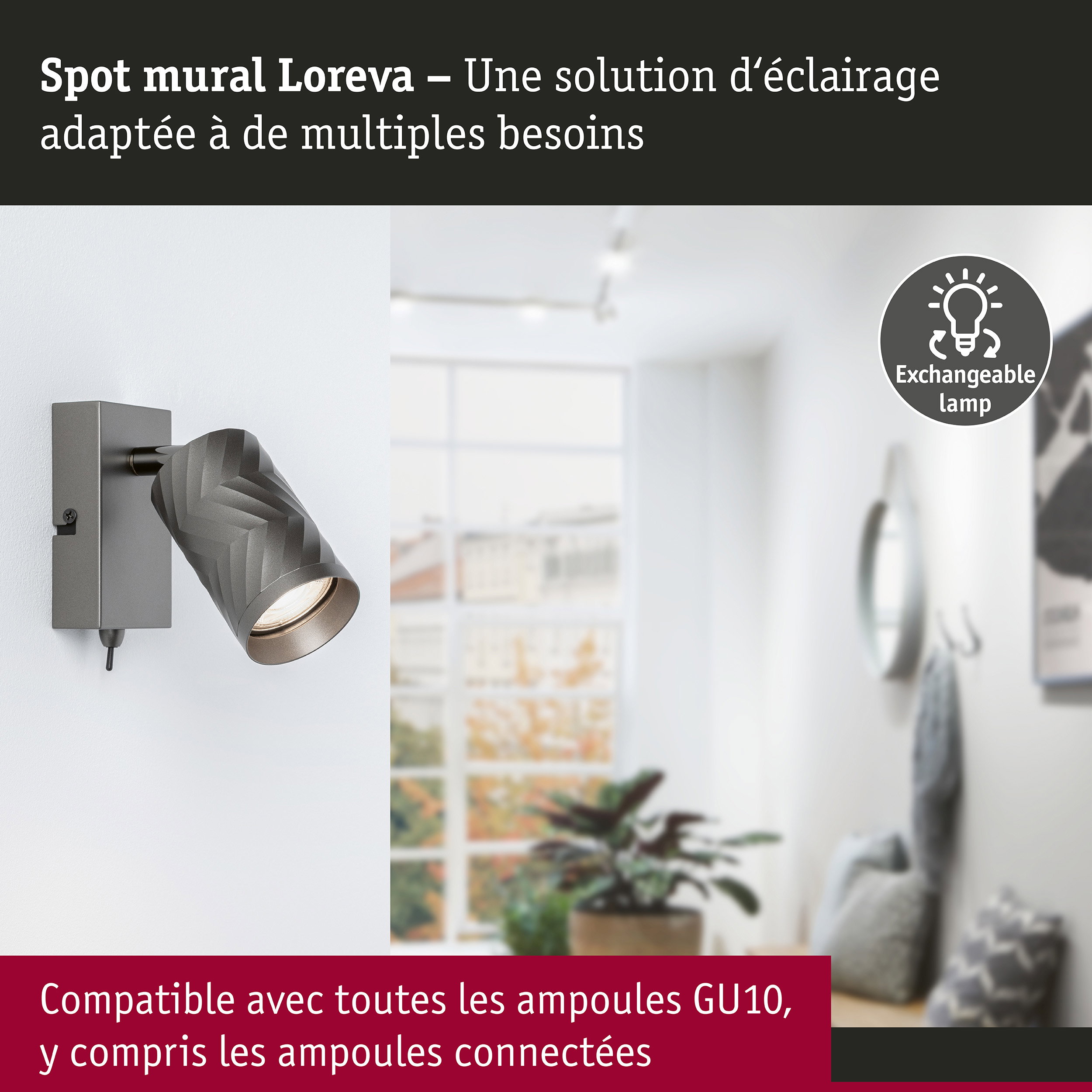 Spotlight Loreva GU10 max. 10W Titanium Métal