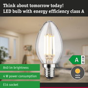 Clear candle-shaped LED bulb with warm white light and ultra-efficient energy saving