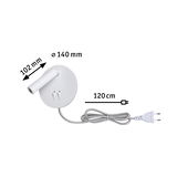 White metal LED wall light with 140 mm diameter and 120 cm cable for modern lighting solutions