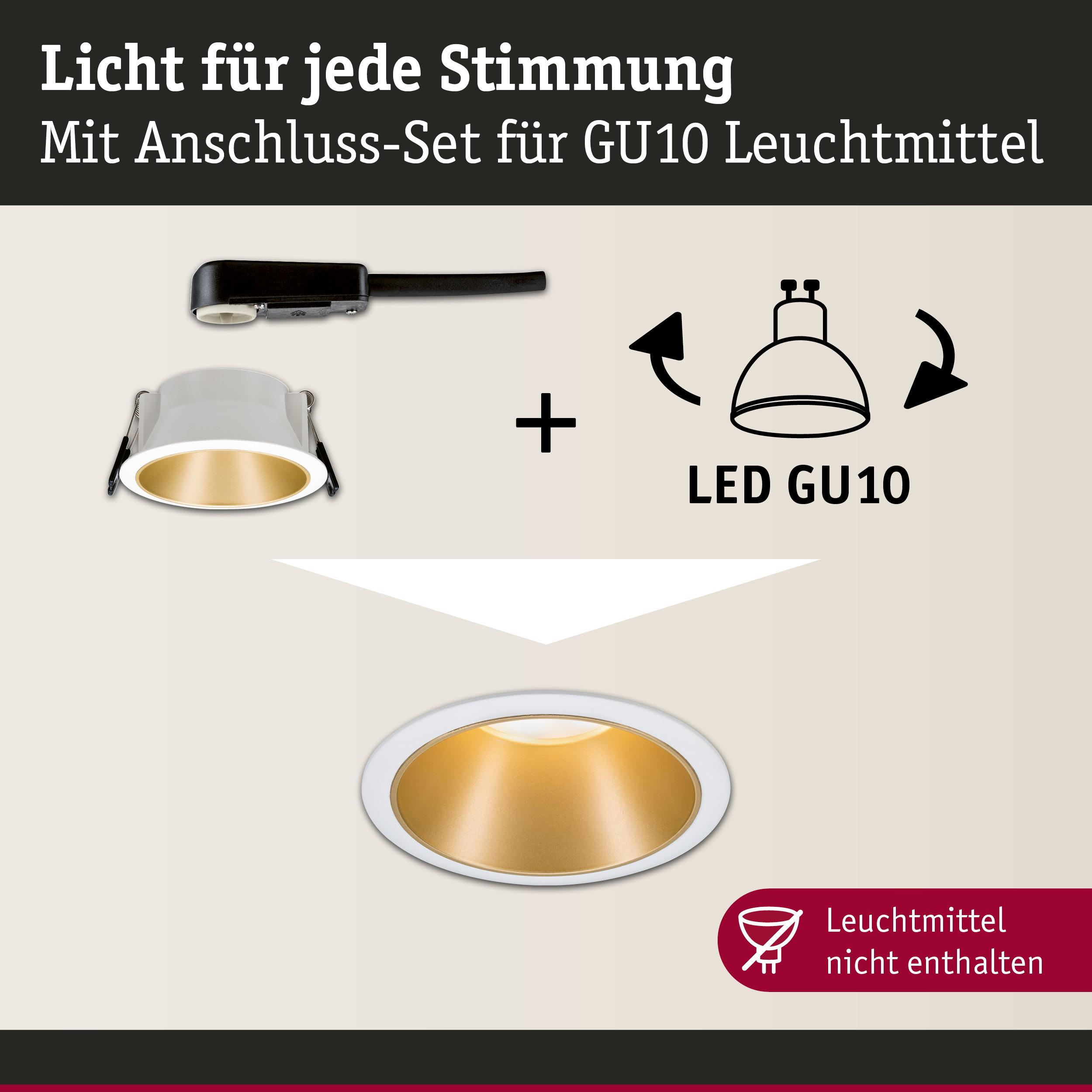Einbaustrahler mit Anschluss-Set für GU10 Leuchtmittel in Weiß und Gold für LED Beleuchtung