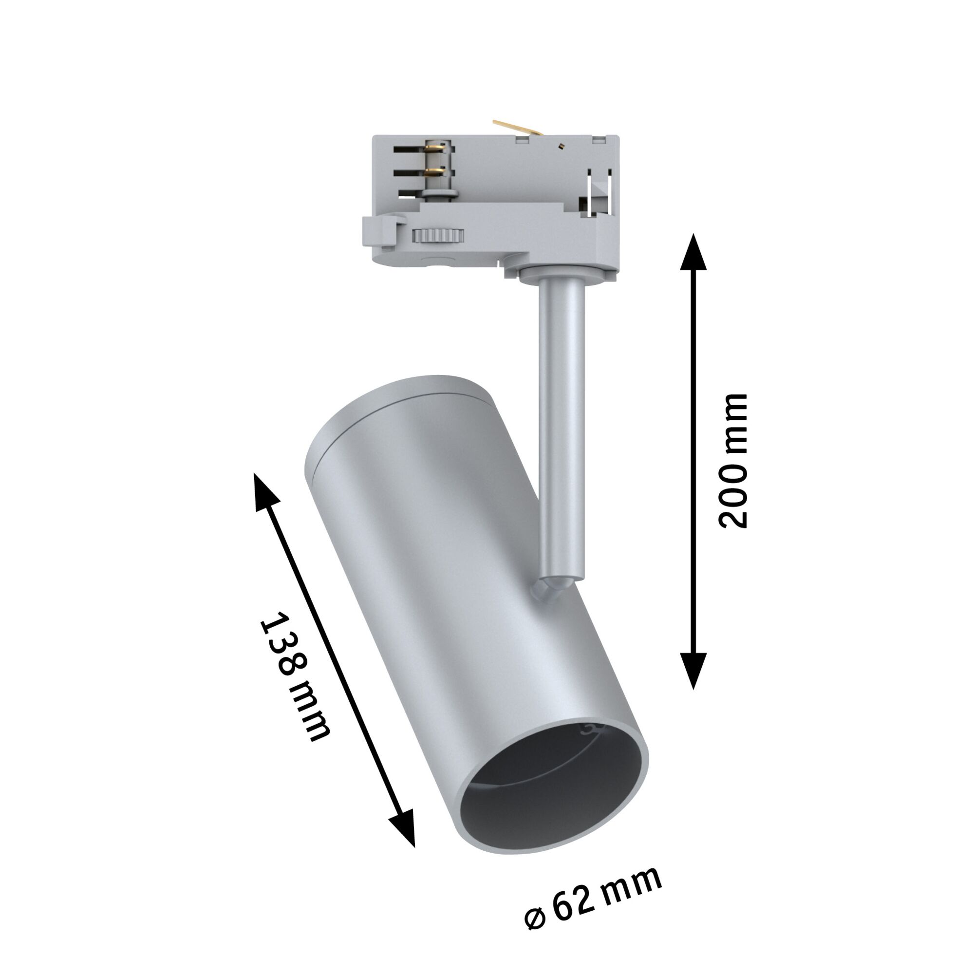 Grauer LED-Strahler aus Metall mit 200 mm Höhe und 62 mm Durchmesser für moderne Innenbeleuchtung