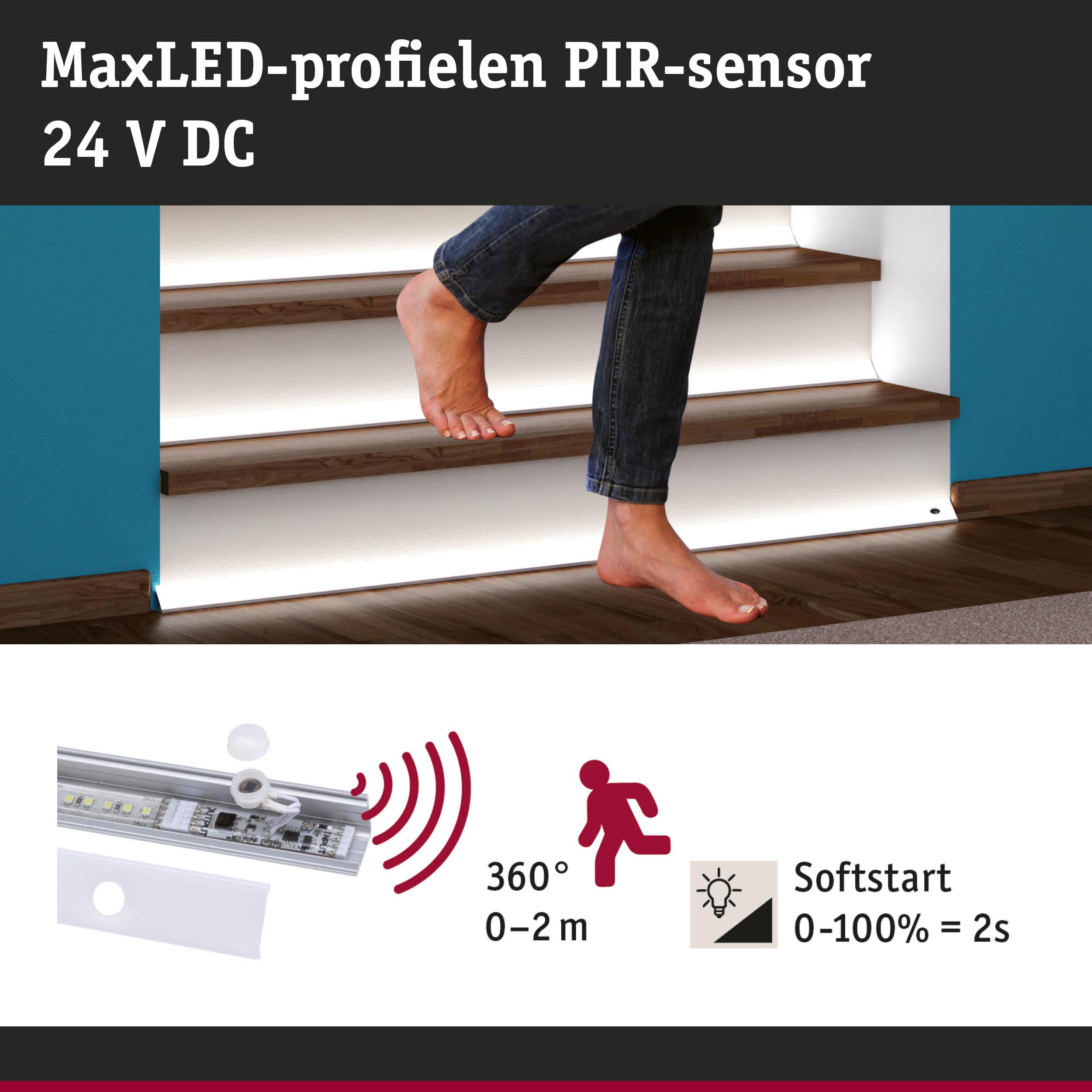 MaxLED-profiel met 24 V DC PIR bewegingssensor voor trapverlichting met 360° detectie tot 2 meter