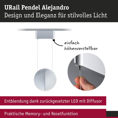 URail Pendel Alejandro LED-Hängeleuchte in Silber mit höhenverstellbarem Design und Memory-Funktion