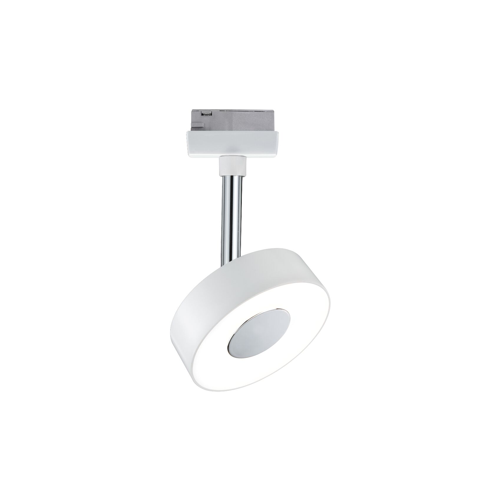 Modern white LED ceiling spotlight with chrome stem for flexible home lighting