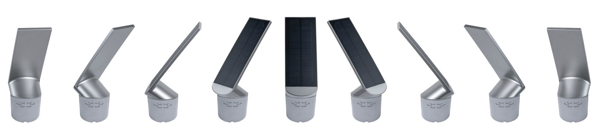 Silver metal solar light with adjustable head for outdoor use, energy-saving LED lighting solution