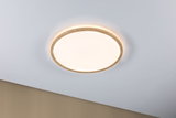 Round ceiling light with wooden frame and warm white LED for modern home lighting