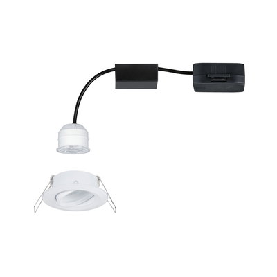 White LED recessed spotlight with adjustable insert and black cable for flexible lighting solutions