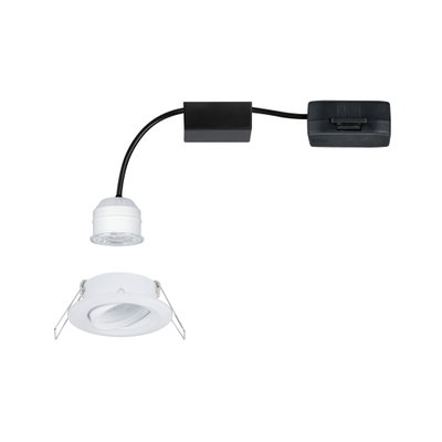 White LED recessed spotlight with adjustable insert and black cable for flexible lighting solutions