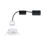 White plastic recessed spotlight with black cable and switch for LED lighting installation