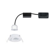 Weißer LED-Einbaustrahler mit schwenkbarem Einsatz und schwarzem Kabel für flexible Beleuchtung